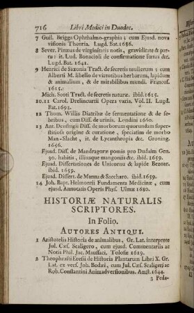 Historiæ Naturalis Scriptores.