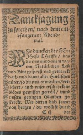 Dancksagung zu sprechen/ nach dem empfangenem Abendmal.