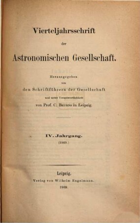 Vierteljahrsschrift der Astronomischen Gesellschaft. 4, 4. 1869