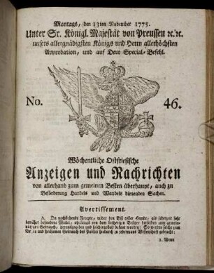 No. 46. Montags, den 13ten November 1775