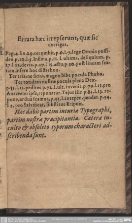 Errata haec irrepserunt, quae sic corrigas