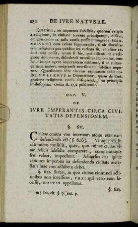 Cap. V. De Iure Imperantis Circa Civitatis Defensionem