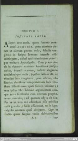 Sectio I. Instituti ratio