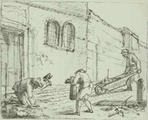 Straßen-Pflasterer bei der Arbeit (Der Pflasterer) : Der Pflasterer, Federzeichn., vor 1805