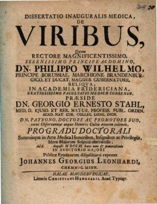 Dissertatio Inauguralis Medica, De Viribus
