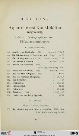 II. Abteilung. Aquarelle und Kunstblätter (Nr. 239-490)
