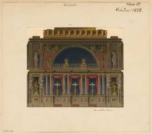 Tanzsaal mit Decke Monatskonkurrenz Februar 1872: Aufriss Stirnwand