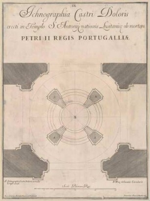 Ichnographia Castri Doloris [...] (Festschmuck der Kirche Sant'Antonio dei Portoghesi in Rom anlässlich der Trauerfeier für Peter II. von Portugal, Tafel 9: Grundriss des Trauergerüstes)