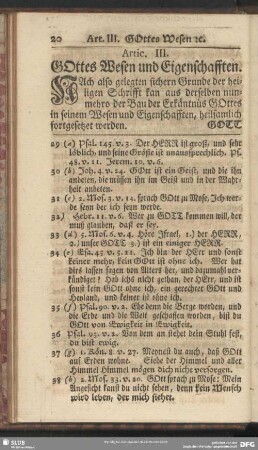 Artic. III. Gottes Wesen und Eigenschafften