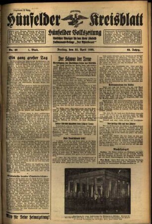 Erste Ausgabe vom Freitag, den 22. April 1938.