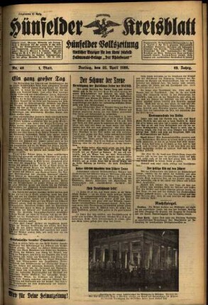 Erste Ausgabe vom Freitag, den 22. April 1938.
