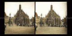 Marktplatz, Grüner Markt, mit Neptunbrunnen und Fauenkirche, Nürnberg