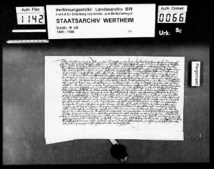Paulus Schliederer bekennt, dass ihm Graf Friedrich zu Löwenstein (Lewenstein), Herr zu Scharfeneck (Scharpfennegkh), benannte Güter zu Walsheim bei Landau und zu Lachen zu Mannlehen verliehen hat.