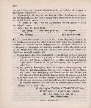67. Ministerial-Bekanntmachung, die Ausführung der Eisenbahn von Ilmenau nach Gehren betreffend