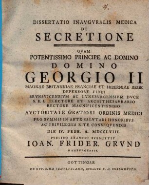 Diss. inaug. med. de secretione