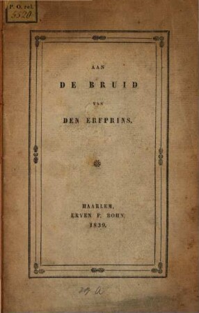 Aan de ... bruid van den erfprins