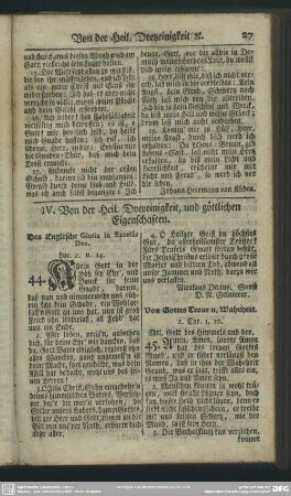 IV. Von der Heil. Dreyeinigkeit, und göttlichen Eigenschaften