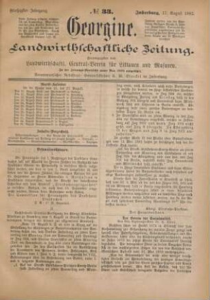Fünfzigster Jahrgang. No. 33. Insterburg, 17. August 1882.