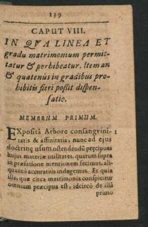 Caput VIII. In Qua Linea Et gradu matrimonium permittatur & perhibeatur.