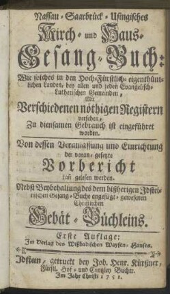 Nassau-Saarbrück-Usingisches Kirch- und Haus-Gesang-Buch: [...]