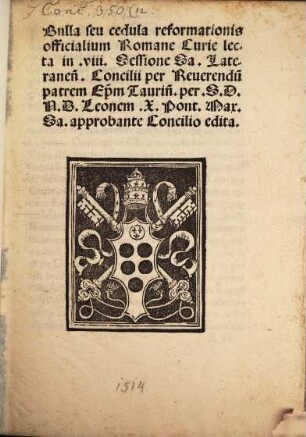 Bulla seu cedula reformationis officialium Romanum curie : lecta in octava sessione sacri Lateranensis Concilli