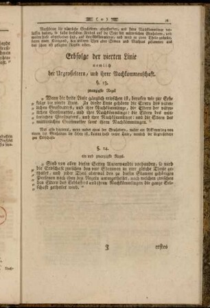 Erbfolge der vierten Linie nemlich der Urgroßeltern, und ihrer Nachkommenschaft.