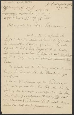 Brief an R. Schumann an B. Schott's Söhne : 15.08.1911