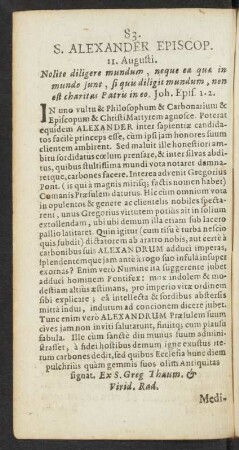S. Alexander Episcop. 11. Augusti