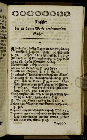 Register der in diesem Werke vorkommenden Sachen.