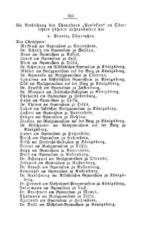 Verleihung des Charakters "Professor" an Oberlehrer höherer Lehranstalten : [D. Höhere Lehranstalten]
