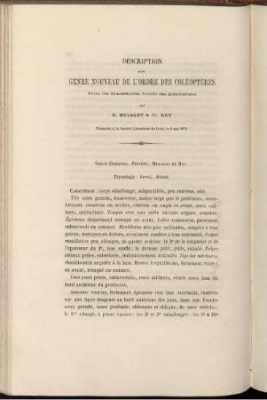 Description D'un Genre Nouveau De L'ordre Des Coleopteres