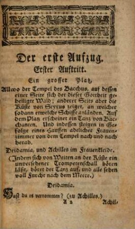 Achilles, in der Insul Scyrus : Ein Schauspiel