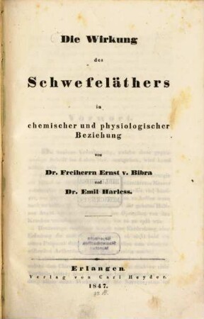 Die Wirkung des Schwefeläthers in chemischer und physiologischer Beziehung