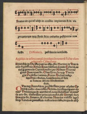 Appendix de inflexione psalmodiae octo tonorum secundum usum religionis Cistertianae.