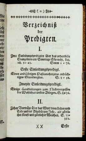 Verzeichniß der Predigten.