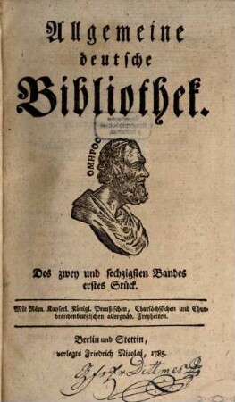 Allgemeine deutsche Bibliothek. 62. 1785