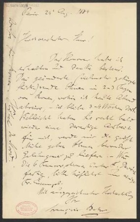 Brief an B. Schott's Söhne : 24.08.1884