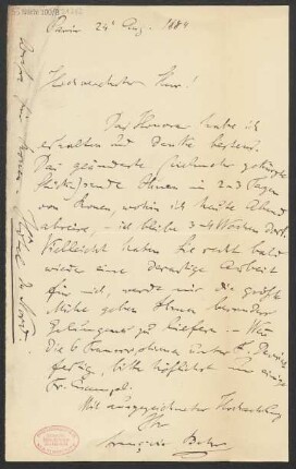 Brief an B. Schott's Söhne : 24.08.1884