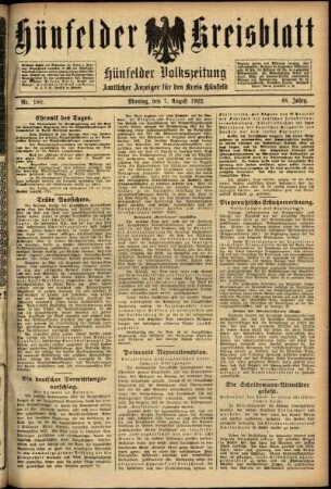 Ausgabe vom Montag, den 07. August 1922.