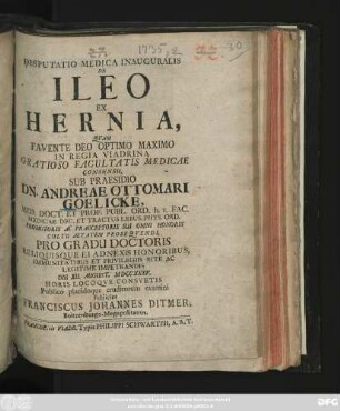 Disputatio Medica Inauguralis De Ileo Ex Hernia