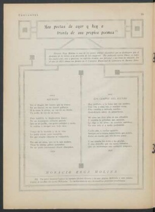 Los poetas de ayer y hoy a través de sus propios poemas : Horacio Rega Molina[:] Retrato [y] Los campos del escudo