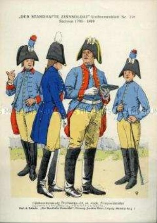 Uniformdarstellung, Schirrmeister, Feldpostmeister und Proviantknechte, Kurfürstentum Sachsen, 1790/1809.