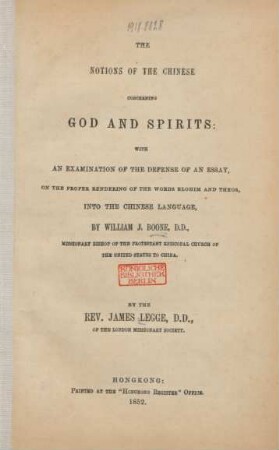 The Notions of the Chinese concerning God and spirits