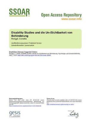 Disability Studies und die Un-/Sichtbarkeit von Behinderung