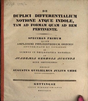 De duplici differentialium notione atque indole, tam ad formam quam ad rem pertinente : specimen I