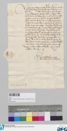 Heinrich Ruedolph von Wetze, Administrator Waldsassen, ersucht die Stadt Nürnberg die 400 fl. ihm verschriebene Stadtsteuer seinem Bevollmächtigten Martin Rossenthaler zu übergeben.