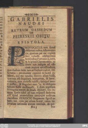 Gabrielis Naudaei Ad Retrum Gassedum De Perireskii Obitu Epistola.