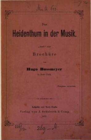 Das Heidenthum [Heidentum] in der Musik