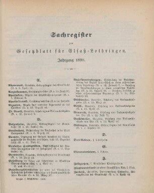 Sachregister zum Gesetzblatt für Elsaß-Lothringen. Jahrgang 1898
