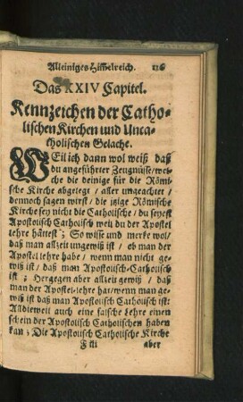 Das XXIV Capitel. Kennzeichen der Catholischen Kirchen und Uncatholischen Gelache.